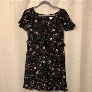 Black Floral Dress with ruffle detail